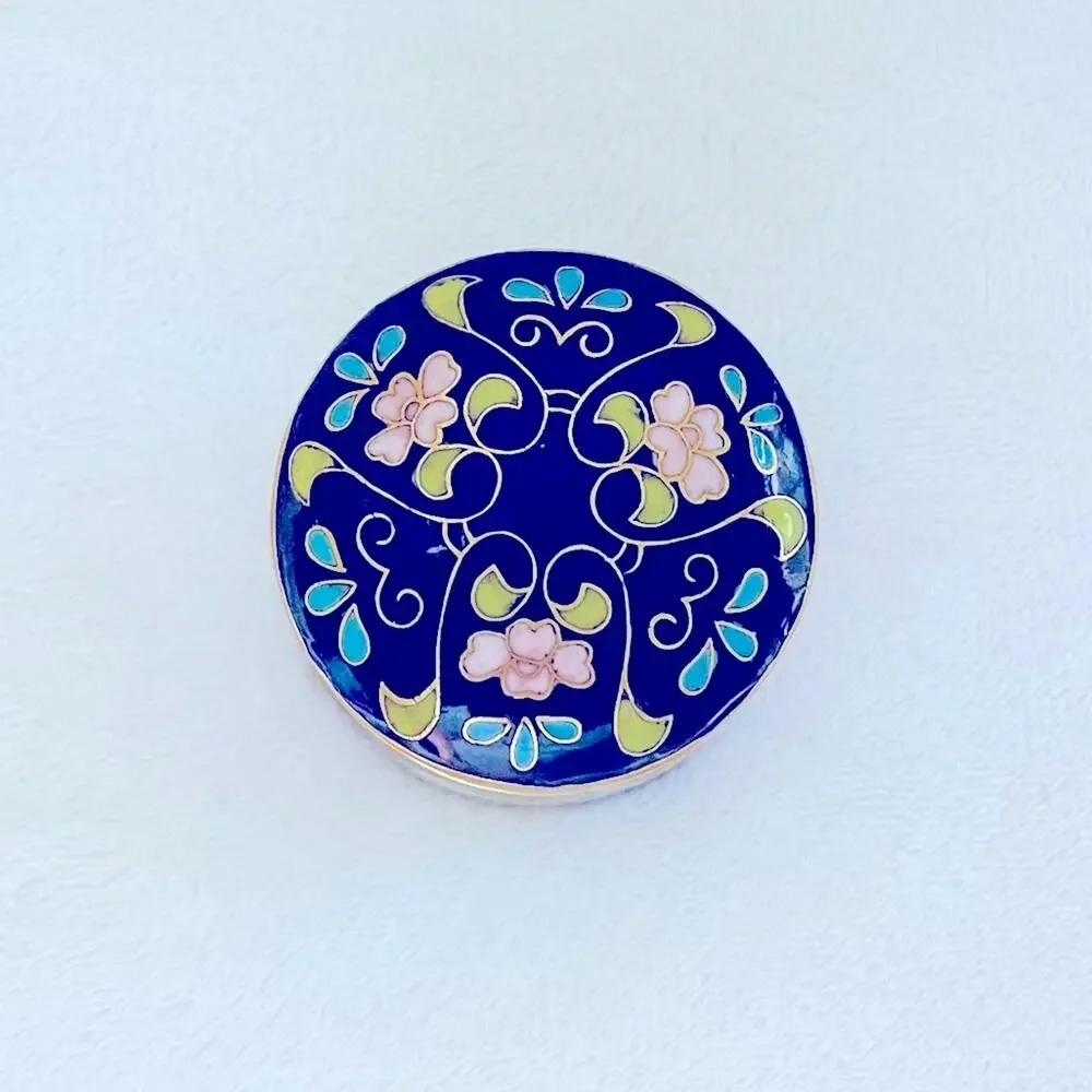 Vtg Mid-Century Cloisonné Floral Bird Trinket Pill Box Ring Holder Jewelry